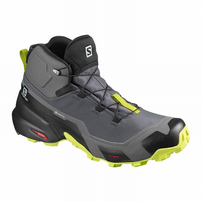 Salomon Israel CROSS HIKE MID GORE-TEX - Mens Hiking Boots - Black/Light Green (FLAV-45601)